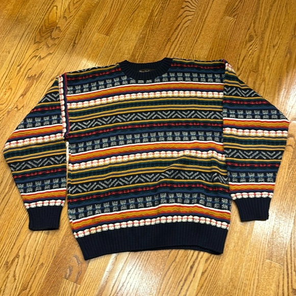 Vintage Sweaters - Vintage 80's Oversized 100% New Yorker 3D Multicolor cotton grandpa sweater